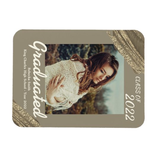 Elegant Gold Sparking Photo Afstuderen Magneet (Horizontaal)