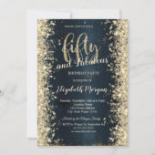 Elegant Gold Sparkle Dark Blue 50th Birthday Kaart (Voorkant)