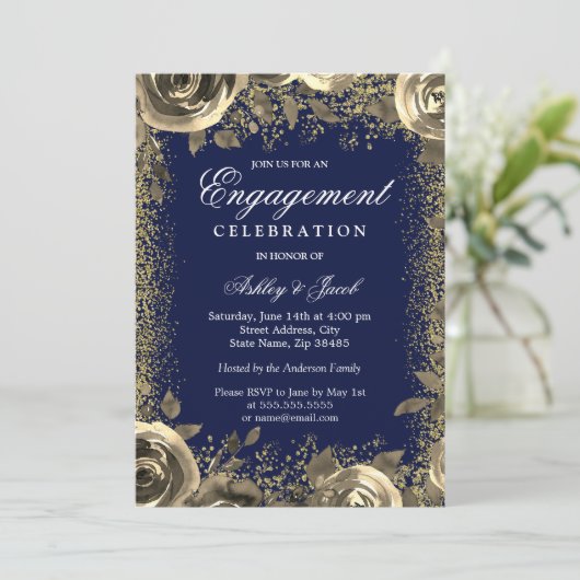 Elegant Gold Sparkle Glitter Engagement Party Kaart (Staand voorkant)