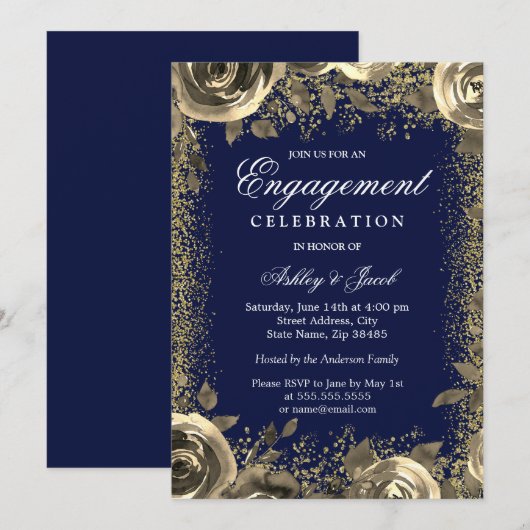 Elegant Gold Sparkle Glitter Engagement Party Kaart (Voorkant / Achterkant)