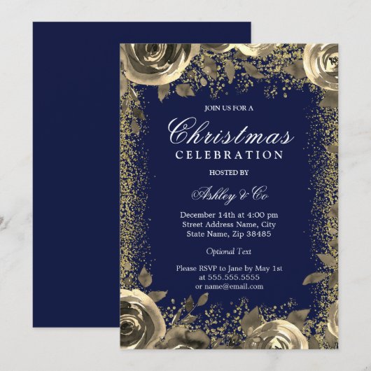 Elegant Gold Sparkle Glitter-kerstfeest Kaart (Voorkant / Achterkant)