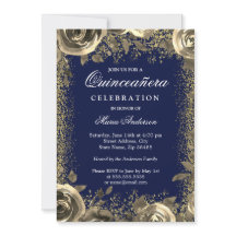 Elegant Gold Sparkle Glitter Quinceanera Invite