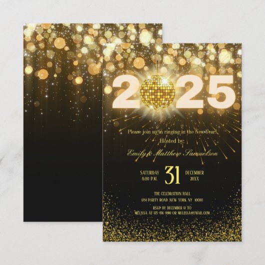 Elegant Gold Sparkles | New Years Eve Party Kaart (Voorkant / Achterkant)