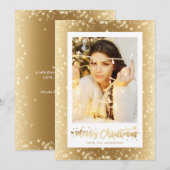 Elegant Gold Sparkly Snow-fotokerstkaarten Feestdagenkaart (Voorkant / Achterkant)