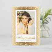 Elegant Gold Sparkly Snow-fotokerstkaarten Feestdagenkaart (Staand voorkant)