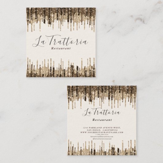 Elegant Gold Sparks Drives La Trattoria Restaurant Vierkante Visitekaartje (Voorkant / Achterkant)