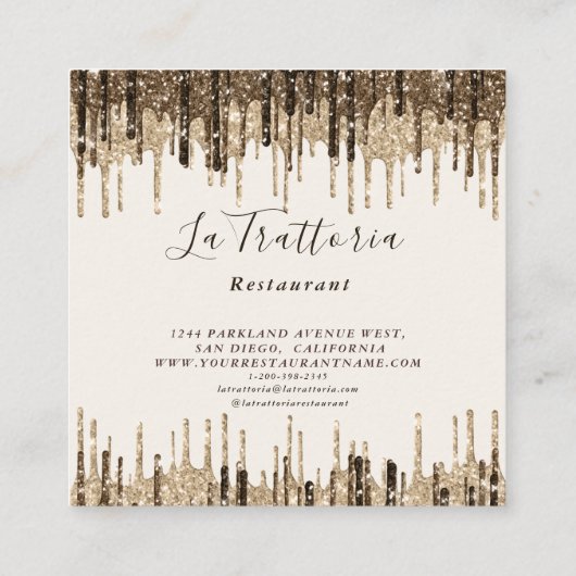 Elegant Gold Sparks Drives La Trattoria Restaurant Vierkante Visitekaartje (Achterkant)