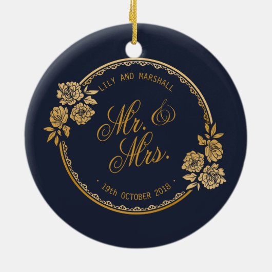 Elegant Gold Specialized Wedding Ceramic Ornament (Achterkant)