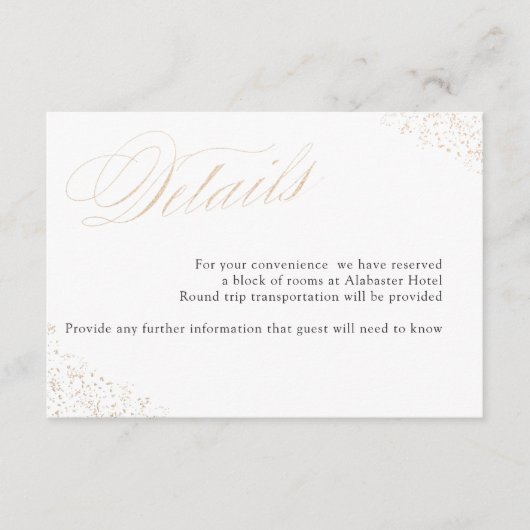 Elegant Gold Speckle Calligrafie — Gegevens Informatiekaartje (Voorkant)
