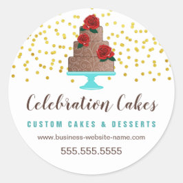 Elegant Gold Sprinkles en Cake Classic Round Stic Ronde Sticker