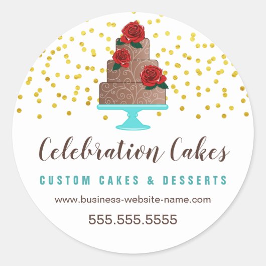 Elegant Gold Sprinkles en Cake Classic Round Stic Ronde Sticker (Voorkant)