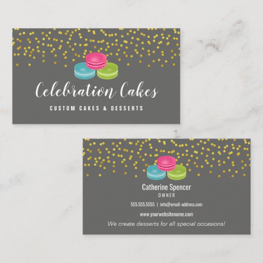 Elegant Gold Sprinkles Macaron Bakery Visitekaartje (Voorkant / Achterkant)
