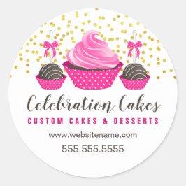 Elegant Gold Sprinkles Roze Cupcake Cake Poppen Ronde Sticker