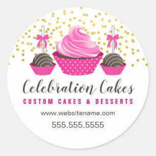 Elegant Gold Sprinkles Roze Cupcake Cake Poppen Ronde Sticker
