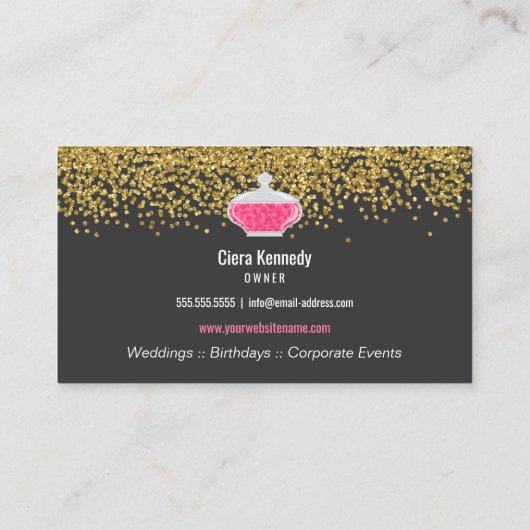 Elegant Gold Sprinkles Snoep Dessert Buffet Visitekaartje (Achterkant)