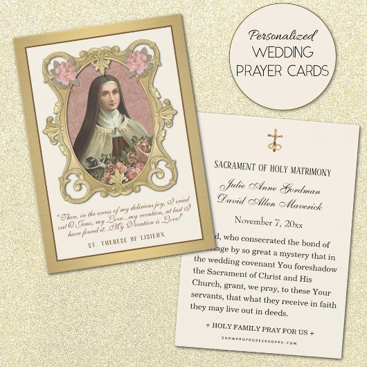 Elegant Gold St. Therese Rozen Wedding Heilige Kaa Visitekaartje