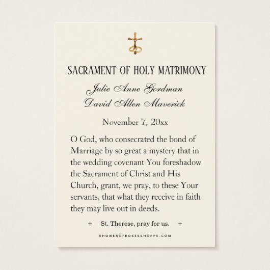 Elegant Gold St. Therese Rozen Wedding Heilige Kaa Visitekaartje (Achterkant)