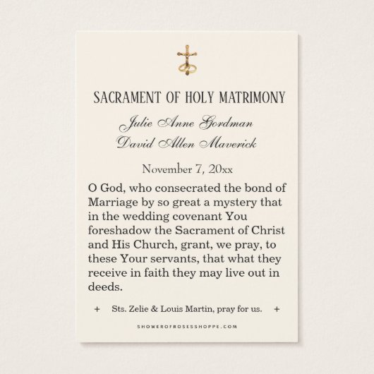 Elegant Gold St. Zelie & Louis Martin Wedding Kaar Visitekaartje (Achterkant)