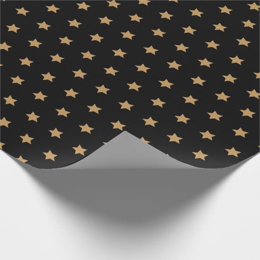 Elegant Gold Star-patroon op zwarte achtergrond Cadeaupapier (Hoek)