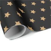 Elegant Gold Star-patroon op zwarte achtergrond Cadeaupapier (Rol Hoek)
