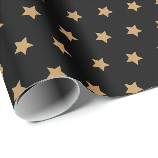 Elegant Gold Star-patroon op zwarte achtergrond Cadeaupapier (Rol Hoek)