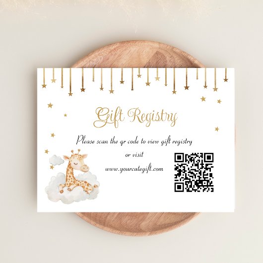 Elegant Gold Starry Sky Giraffe Gift Registry QR Informatiekaartje