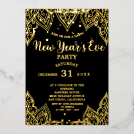 Elegant Gold Stars Black nieuwjaarsfeest Folie Uitnodiging
