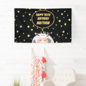 Elegant Gold Stars Cute Cartoon Koe 90e verjaardag Spandoek (Insitu)