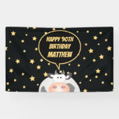 Elegant Gold Stars Cute Cartoon Koe 90e verjaardag Spandoek (Horizontaal)