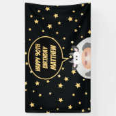 Elegant Gold Stars Cute Cartoon Koe 90e verjaardag Spandoek (Verticaal)