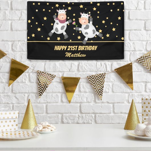 Elegant Gold Stars Funny Animal Couple Birthday Spandoek