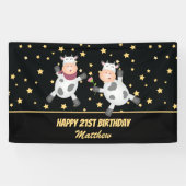 Elegant Gold Stars Funny Animal Couple Birthday Spandoek (Horizontaal)