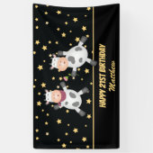 Elegant Gold Stars Funny Animal Couple Birthday Spandoek (Verticaal)
