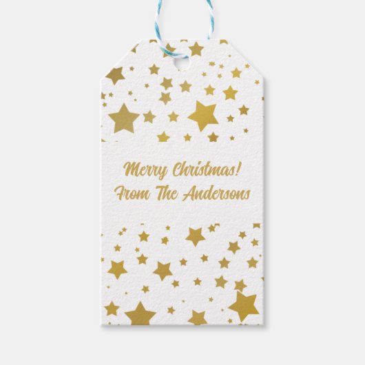 Elegant Gold Stars Merry kerst Cadeaulabel (Voorkant)