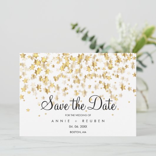 Elegant Gold Stars Modern Simple Save The Date (Staand voorkant)