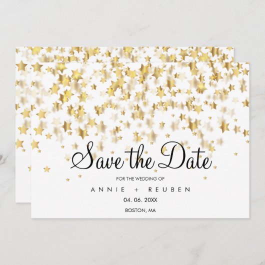 Elegant Gold Stars Modern Simple Save The Date (Voorkant / Achterkant)