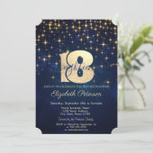 Elegant Gold Stars Navy Blue 18th Birthday Party Kaart (Staand voorkant)