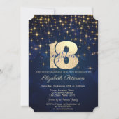 Elegant Gold Stars Navy Blue 18th Birthday Party Kaart (Voorkant)