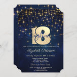 Elegant Gold Stars Navy Blue 18th Birthday Party Kaart<br><div class="desc">Een moderne,  chic- en glamoureuze gouden sterren op een blauw marineklein.</div>