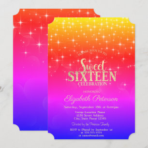 Elegant Gold Stars Ombre Sweet 16 Kaart