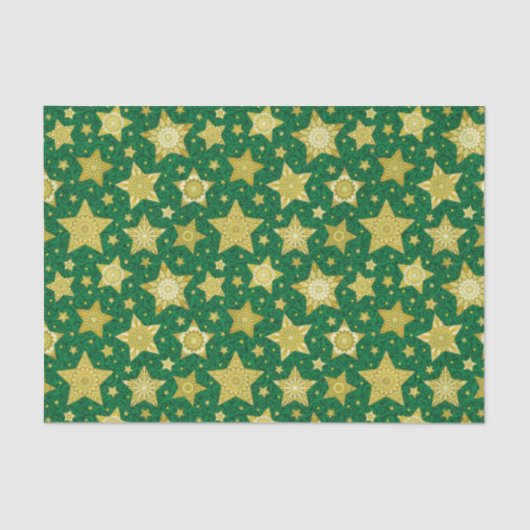 Elegant Gold Stars over Green Damask Tissuepapier (Voorkant)