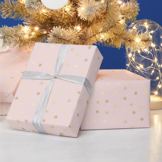 Elegant Gold Stars & Pink Cadeaupapier (Feestdagen)