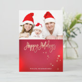 Elegant Gold Stars Red Photo Merry Kerstry (Staand voorkant)