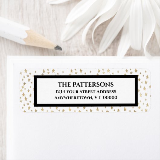 Elegant Gold Stars - zwart grensadres Etiket (Insitu)