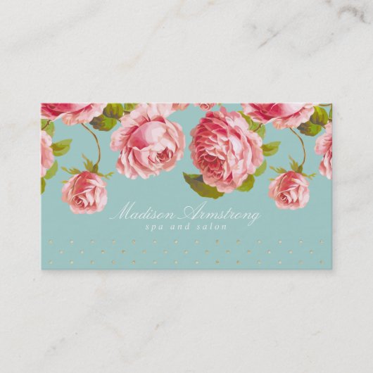 Elegant Gold Stippen en roze rozen, aangepast Visitekaartje (Voorkant)