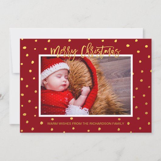 Elegant Gold Stippen Red Merry kerst Aangepaste fo Feestdagenkaart (Voorkant)