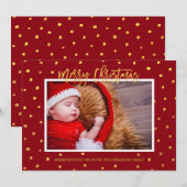 Elegant Gold Stippen Red Merry kerst Aangepaste fo Feestdagenkaart (Voorkant / Achterkant)