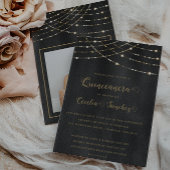 Elegant Gold String Lights Foto Quinceanera Kaart