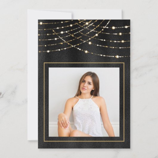 Elegant Gold String Lights Foto Quinceanera Kaart (Achterkant)