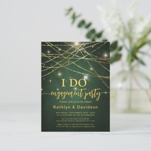Elegant Gold String Lights I DO Engagement Party Uitnodiging Briefkaart (Staand voorkant)